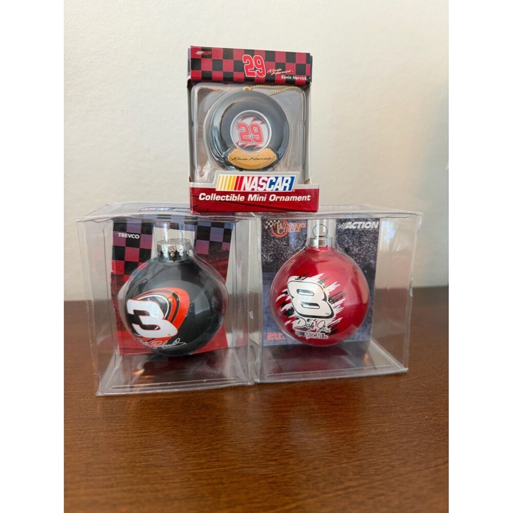 NASCAR Christmas Ornament Bundle Earnhardt #3 Harvick #29 GlassBall Collectibles